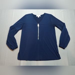 MICHAEL Michael Kors Blue Flowy Long Sleeved V Neck Top Blouse 🌿 Size Small